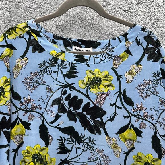 Essential Antwerp Women's Large? Blue Floral Blouse Flowy Bright Comfort - Picture 7 of 10